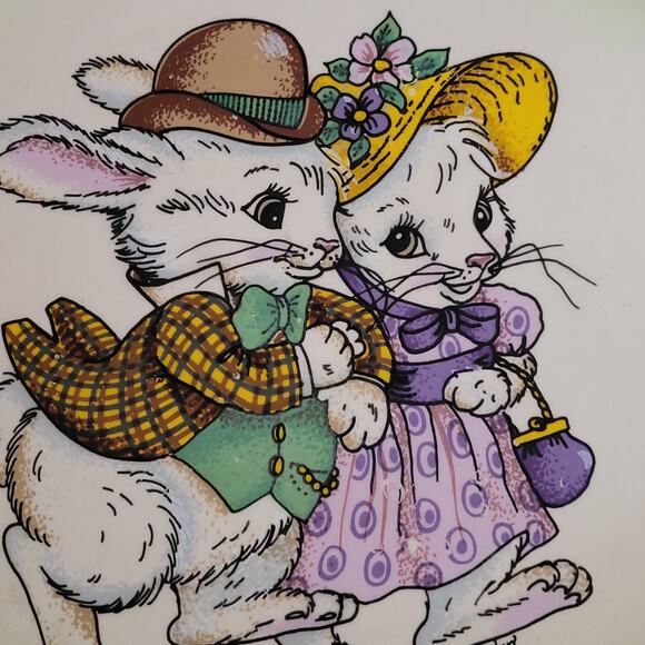 Vintage Mr. and Mrs Rabbit Bauer Pottery plate tray platter. Diameter 9 7/8" - Picture 3 of 9